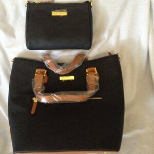 New Joy & Iman Black Leather Large Purse/Handbag with Smaller Long Strap Purse